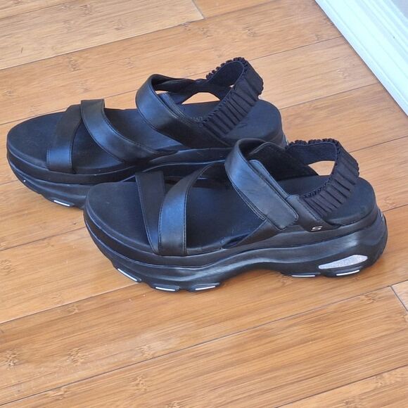 Skechers Cloud Ultra Platform Sandals 10 Black Chunky Strappy Comfort Shoe - Picture 2 of 16